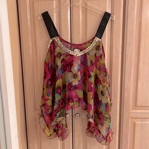Free People floral print chiffon flowy top